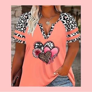New! Women's Leopard Print Love Heart Top